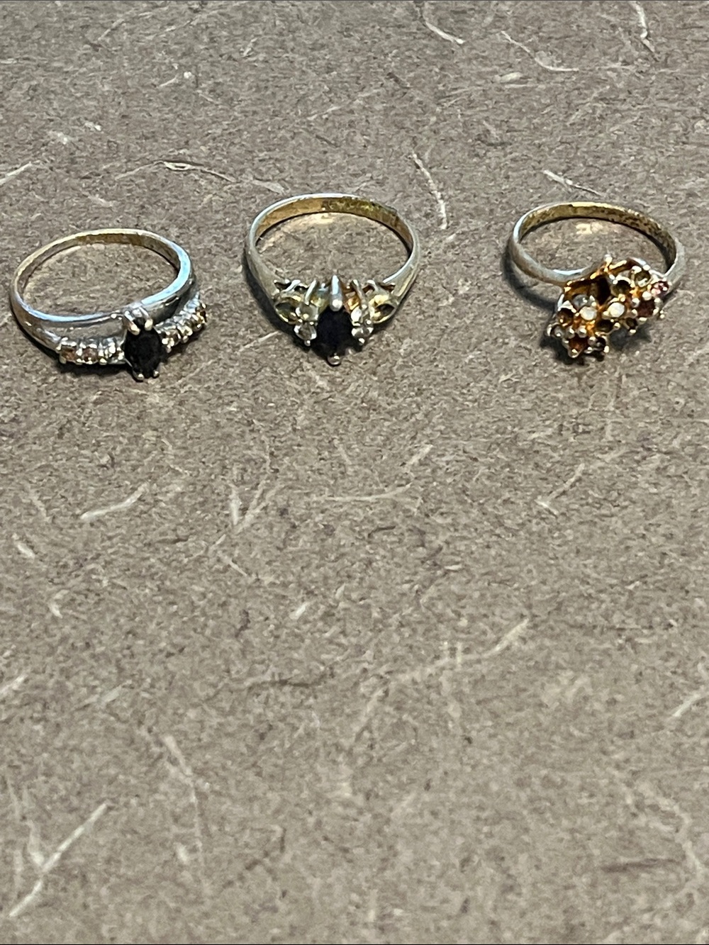 3 Costume Jewelry Rings Set with Black and Gold Accents As is